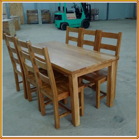 Rustic Oak : Bàn Ăn 1m6 + 6 Ghế ( 3 Nan - Mặt Gỗ )